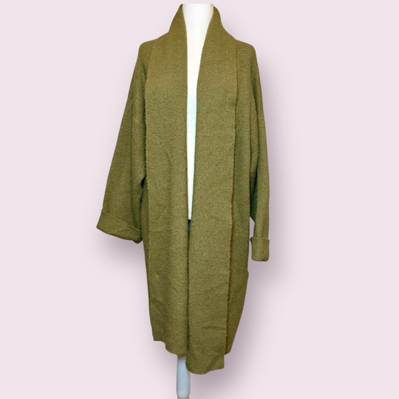 Anthropologie Longline Cardigan Sweater Coat Heavyweight Olive Green One Size - Picture 1 of 16